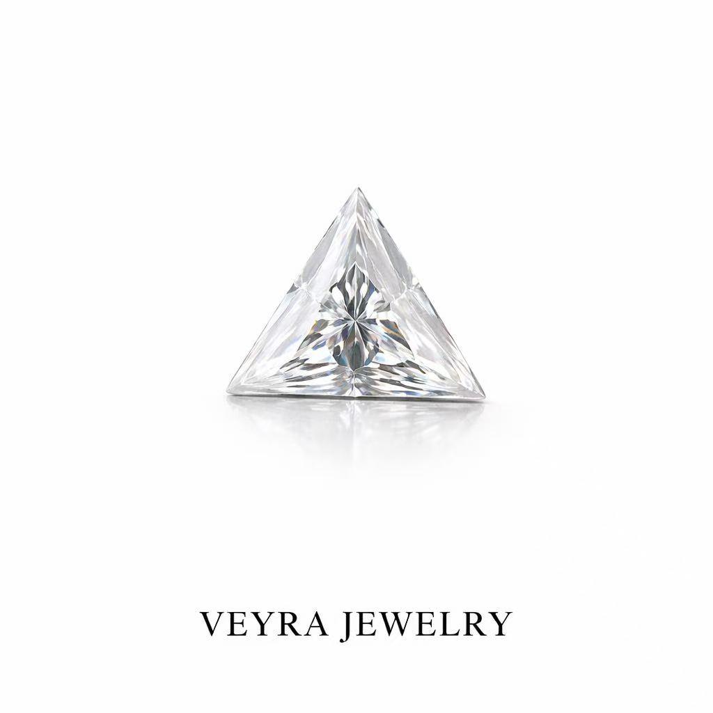 Triangle-shaped natural diamonds and sapphire diamonds come with certificates included.