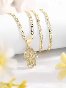 Fashion Hip Hop Fatima Pendant Necklace, Classic Luxurious Copper Devil Eye Palm Charm Religious Jewelry, All Seasons Gift