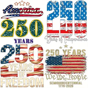4Pcs 250th Anniversary American Flag Iron On Patches Patriotic USA 250 Years Freedom Independence Day Heat Transfer Decals DTF Stickers for Clothes Bags Fabrics Crafts DIY Material 1776-2026 Design Washer Safe