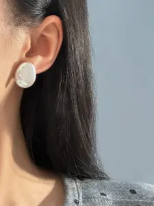 Natural Freshwater Genuine Pearl Earrings, Baroque Pearls, Irregular Shape, Bright Gloss, Silver Color Studs, Perfect Gift for Her or Him