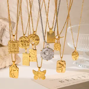 European and American embossed necklaces, niche luxury heart-shaped Cupid pendants, stainless steel sweater chains, vintage titanium steel accessories