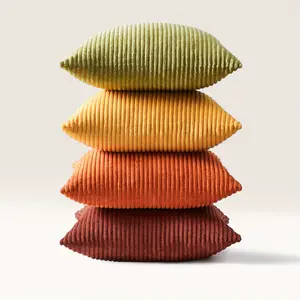 4pcs Decorative Pillowcase For Living Room Sofa, Soft Striped Corduroy Square Cushion Cover, Modern Home Decor