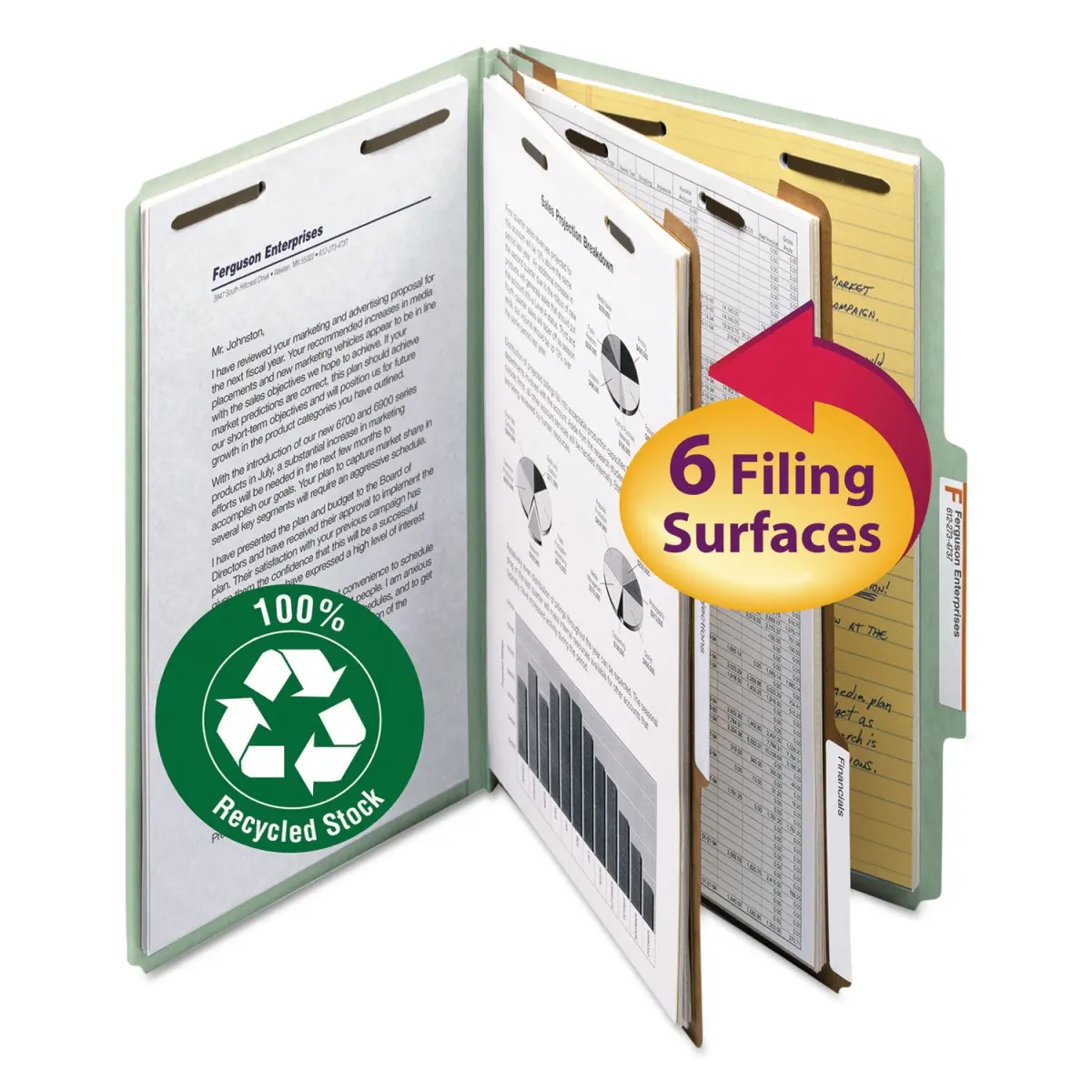 Smead SMD19022 Pressboard Classification Folder with 2 Divider, Gray & Green - Size Legal