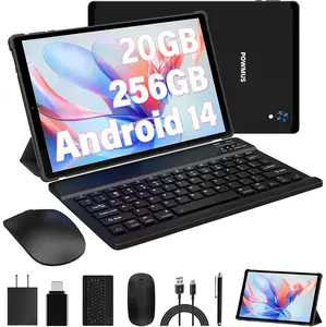 POWMUS 2025 Newest Android 14 Tablet 256GB Storage with Keyboard Mouse, Case, Dual Camera and Silicone Case, 20GB RAM 2TB Expand, 2K HD 2000*1200 IPS Screen, Octa Core Processor CPU, Tablet PC with Shockproof Case