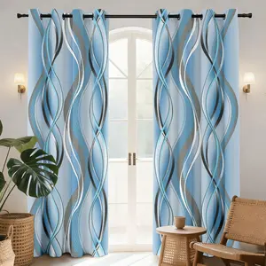 Gradient Blue Gold Foil Abstract Geometric Blackout Curtains for Bedroom,84 Inches Length  for Living Room Darkening, Window Panels for Guest Room Grommet Top 2 Panels