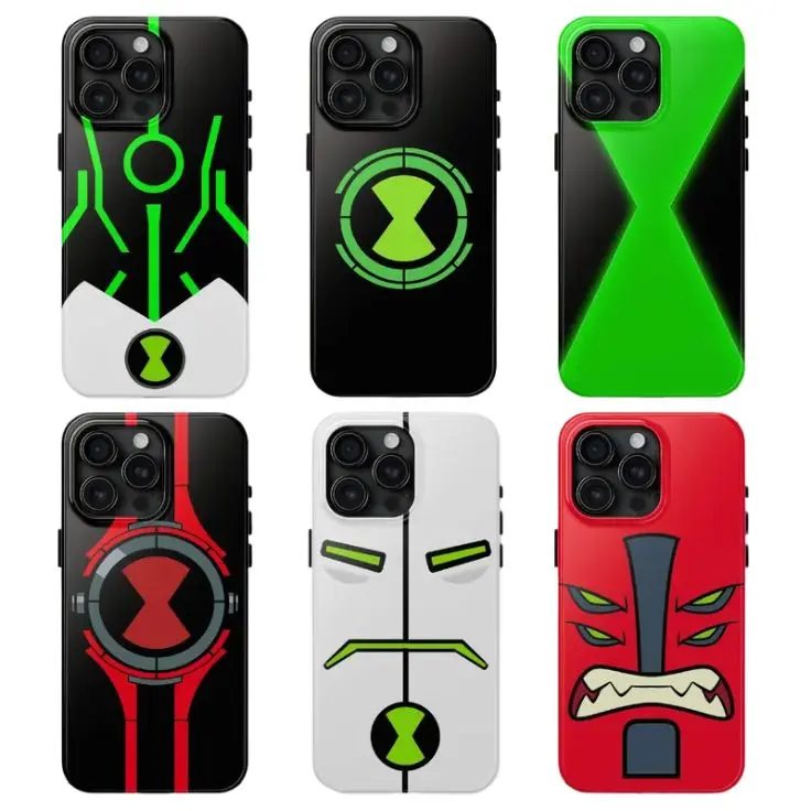 Ben 10 Omnitrix Phone Case for iPhone 17 Pro Max, Reboot Albedo Omnitrix Cartoon Cover, Ghostfreak & Four Arms Anime Shockproof Protective Case