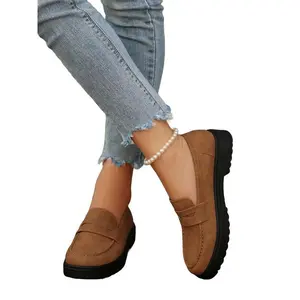 Women's Casual PU Leather Loafers, Waterproof Slip-On Platform Shoes, Comfortable Round Toe Design, All-Season Fashion Footwear, Commuter Shoes