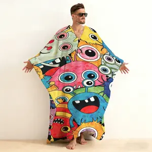 Men's V-neck flannel loose caftan