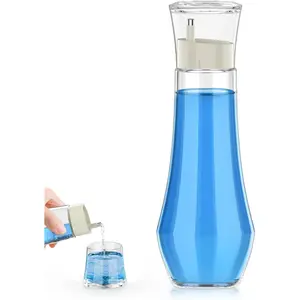 Glass Mouthwash Dispenser for Bathroom, 8.8 oz Refillable Mouthwash Container With Lid Cup, Small Clear Mouthwash Bottle for Countertop