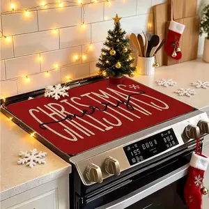 Christmas Gas Stove Top Protector Pad Shimmering Gold Christmas Tree Kitchen Pattern Design - Scratch-Resistant, Easy to Clean - Fits Any Kitchen Multi-Purpose Stove Top Cover Suitable for Flat-Top Ovens, Washer and Dryer Mats Winter Christmas Home Decor