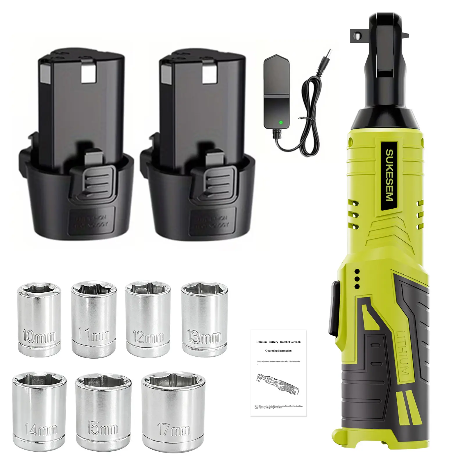 SUKESEM 12V Cordless Electric Ratchet Wrench Kit - 3/8" Quick Release Head, 7 Sockets, Battery, Fast Charger, Powerful Performance, Uninterrupted Use for Auto Repairs, DIY Enthusiasts, Household Repairs