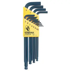 212 MAIN Bondhus 116-10936 Blx 12-Piece Steel Hex Ball Wrench Set, .050-5/16 Fractional Sizes Ball Driver with L-Handle Grip