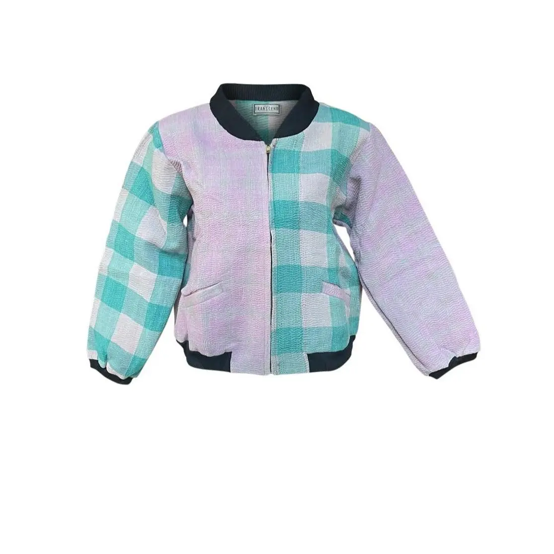 NADIA BOMBER JACKET - Vintage Kantha - Pink & Green Plaid