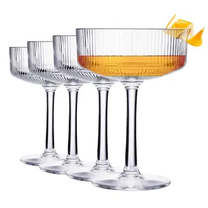 Khen Vintage Art Deco Shatterproof Coupe Martini, Champagne & Cocktail Glasses | Set of 4 | Acrylic Ribbed Glasses 8 oz Ripple Glassware Classic Cocktail Glassware Indoor & Outdoor, European Design