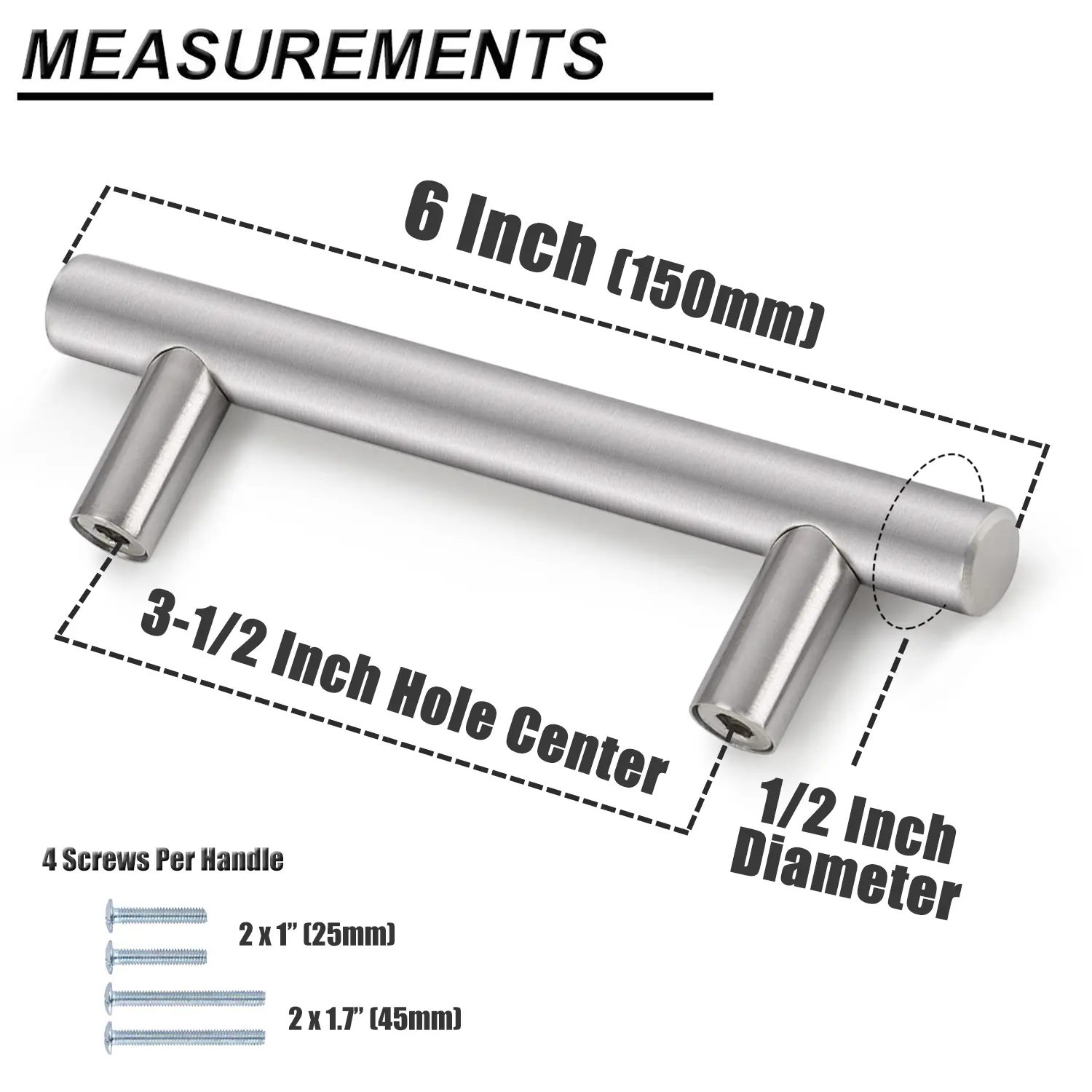 5 Pack Stainless Steel Drawer Dresser Pulls,Cabinet Pulls Modern Euro Round T Bar,Cabinet Hardware for Bathroom Kitchen, 6 Inch Total Length