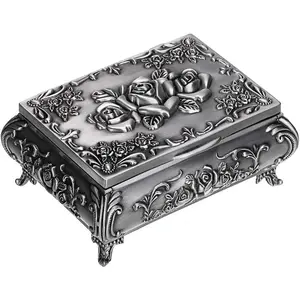 Vintage Metal Jewelry Box Small Trinket Jewelry Storage Box for Rings Earrings Necklace Treasure Chest Organizer Antique Jewelry Keepsake Gift Box Case for Girl Women (Small) Hipiwe