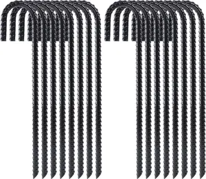 16 Pack 12 Inch Rebar Stakes – Heavy Duty Galvanized J-Hook Ground Anchors for Tents, Fences & Trampolines