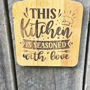 Laser Engraved Decor Cutting Board - This Kitchen is Seasoned with Love - Wooden Artistic Kitchen Accessory