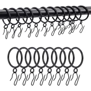 Curtain Rings with Hooks Rustproof Metal Drapery Rings with Eyelets and Pinch Pleat Curtain Hooks for Window Door Shower Curtain 2 Inch Inner Diameter 24 Pack Black