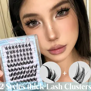 2  Styles thick Lash Clusters -80 Clusters DIY Individual False Eyelashes for Beginners, Natural Wispy Dense C-Curve 8-12mm Lash Extensions Kit, Lightweight Reusable for Daily Wear, Party, and Camera ！ Makeup/ Cosmetic ！