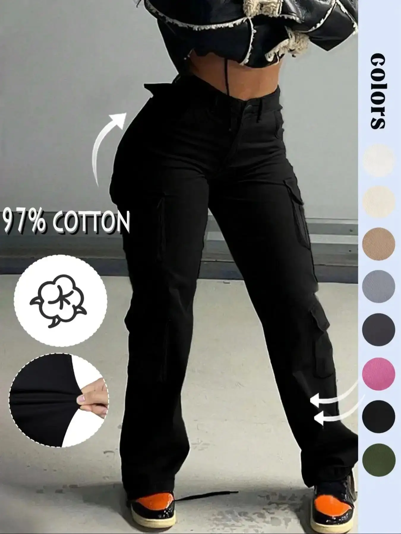 Women's High-Waisted Button Cargo Pants Casual Everyday Comfortable Basic Style Y2K Kpop Streetwear Pocket Design All Seasons Long casual essential everyday comfort multi pocket essential wardrobe classic fit