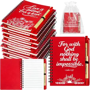 90 count/30 Set Christian Gifts Bulk Prayer Journal Spiral Red Notebooks, Inspirational Notepad with  Verse Pen & Organza Bags,  Religious Gifts for Women,  Study Groups, Church Members & Devotions