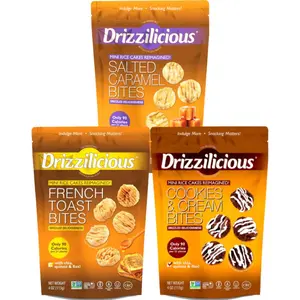 Drizzilicious Sweet Breakfast 3-Pack French Toast Salted Caramel Cookies & Cream Mini Rice Cakes Vegan Gluten-Free Non-GMO Snack Dessert