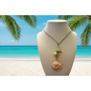 Tropical Tucan Scallop Shell & Parrot Charm Pendant Necklace