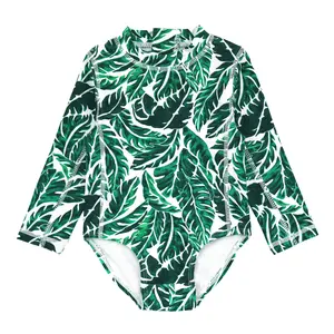 Girls Long Sleeve Surf Suit (One Piece Bodysuit) | "Palm Leaf"