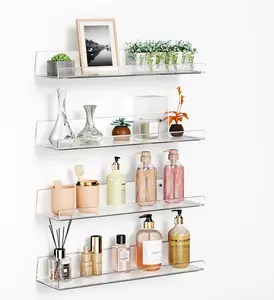 Floating Acrylic Wall Shelf 15” – 4-Tier Multi-Purpose Organizer for Perfume, Makeup, Skincare, Books, Magazines, Kitchen & Bathroom Storage