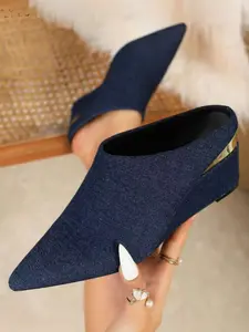 Women's Pointed Toe Wedge Heels, Contrast Sequin Design, All Season Elegant Stylish High Heels Fashion Shoes, Comfortable Textile Upper, Rubber, Perfect for Any Occasion