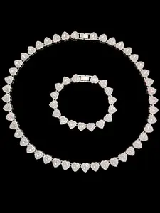 2Pieces/Set 10mm Love Heart Shape Chain Necklace and Bracelet Men or Women Hip Hop Iced Out Bling Bling Chain Necklace and Bracelet Fashion Set Jewelry For Easter Gift