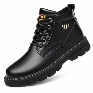 YANXIANSHOES Men's Steel Toe Work Boots High-Top Lace-Up Safety Shoes Outdoor Casual Combat Footwear Black