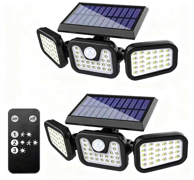 1/2-Pack High Brightness Solar Motion Sensor Lights Durable Waterproof IP65 Design for Outdoor Security & Landscape Lighting Enhancement with Remote Control and Adjustable Heads
