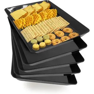 Serving Tray Platter, 5 Pcs Food Tray for Veggie Fruit Snack Dessert Cookie Cheese, Food Trays for Party Supplies Display, Plastic Platters for Serving Food, Large Trays, BPA Free