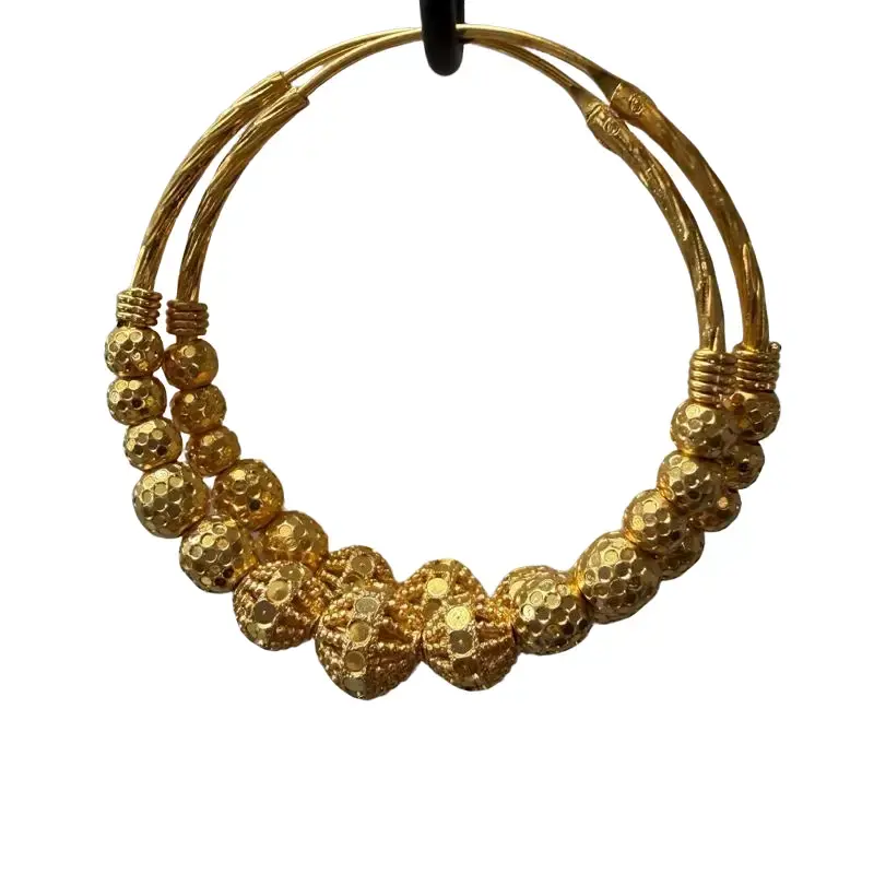 Women's Gold-Plated Alloy Hoop Earrings, Bead Work Earrings with Intricate Bead Designs, Indian Bali Punjabi Style Costume Jewelry for Any Occasion, Gold-Plated Alloy Earrings