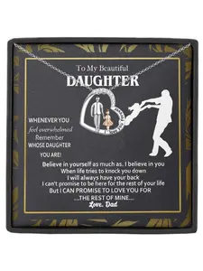 To My Beautiful Daughter From Dad Forever Love Never Forget Necklace- Heart Pendant Jewelry for Daughter, Birthday Christmas Present -Father Daughter Gift