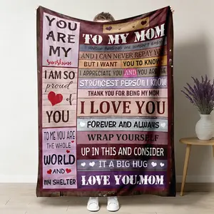 To My Mom Flannel Throw Blanket, Vintage Wood Sign Soft Cozy Warm Blanket, Gift for Mom Her, Nap Blanket for Bedroom Living Room Sofa, Mother's Day Birthday, Rustic Big Hug Heartfelt Home Decor
