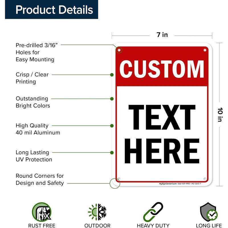 Custom Sign, Custom Sign for Business, Indoor/Outdoor use. 7x10 Inches, Rust Free .040 Aluminum, Fade Resistant, Made in USA by My Sign Center (Header)