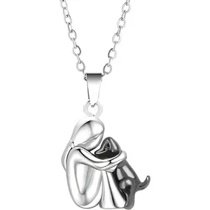 925 Sterling Silver Hug Necklace For Women And Men, 14K Yellow Gold Hugged Dog Necklace, Mom And Hug, Hug Angel Wings Pendant, Two Hands Hugs And Kisses Necklace, Hugging Necklaces For Women