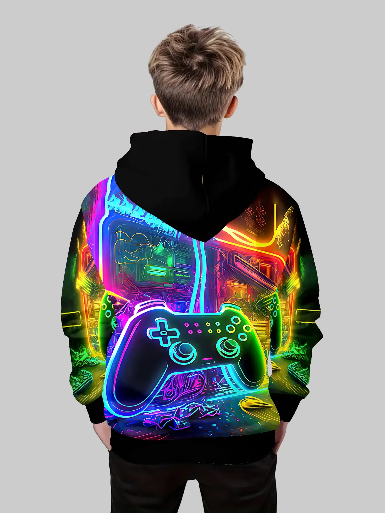 Boys' Fashion 3D Print Hoodie Sweatshirt, Casual Long Sleeve Pullover with Pockets, Stretch Polyester Blend, Ideal for Daily & Outdoor Wear