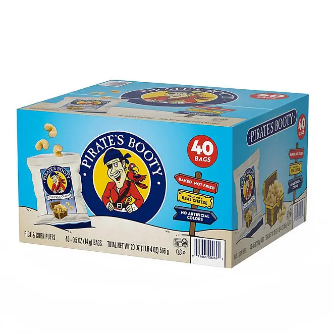 Pirate's Booty Aged White Cheddar Puffs, 0.5 oz, 40 Pack -  Single-Serve Packs