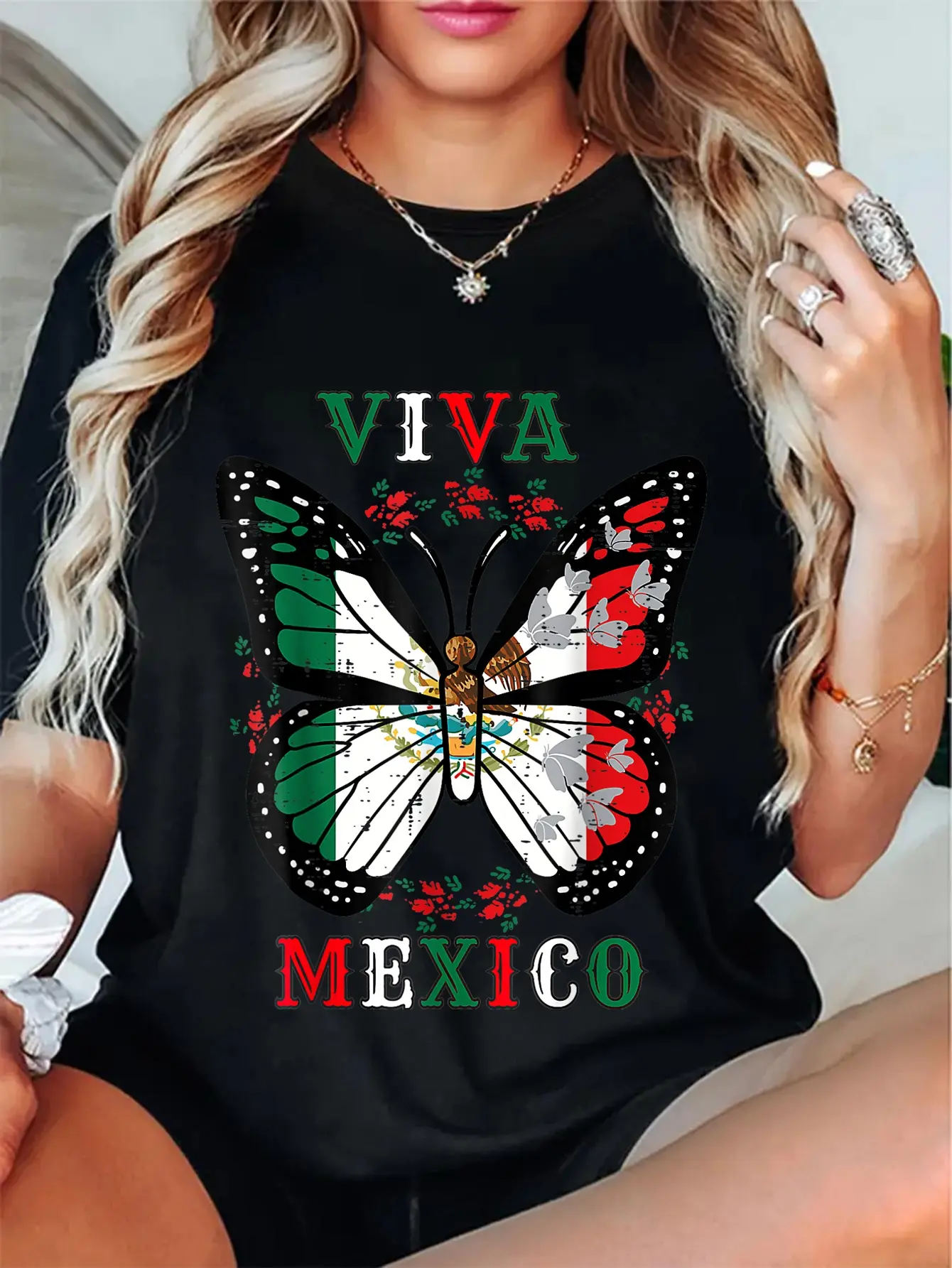 100% Cotton Unisex Viva Mexico Mexican Independence Day Butterfly flag Mexico T-Shirt