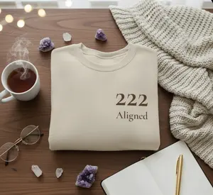 222 Angel Number Sweatshirt | Aligned Affirmation Crewneck | Sand Minimalist Aesthetic, Spiritual Gift, Cottagecore Loungewear
