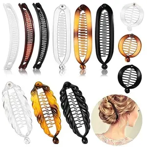12 Pieces Banana Hair Clips Classic Clincher Combs Large Double Comb Banana Clip Fishtail Hair Clip Banana Ponytail Holder Clip for Women Girls, 4 Styles(Tortoiseshell Color, White, Clear, Black)