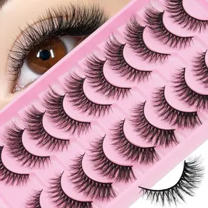 10 Pairs Fluffy Cat Eye False Lashes, Natural Look, Durable Band, Long Volume, Reusable, Beginner Friendly, Makeup Tool, Reusable Strip Lashes
