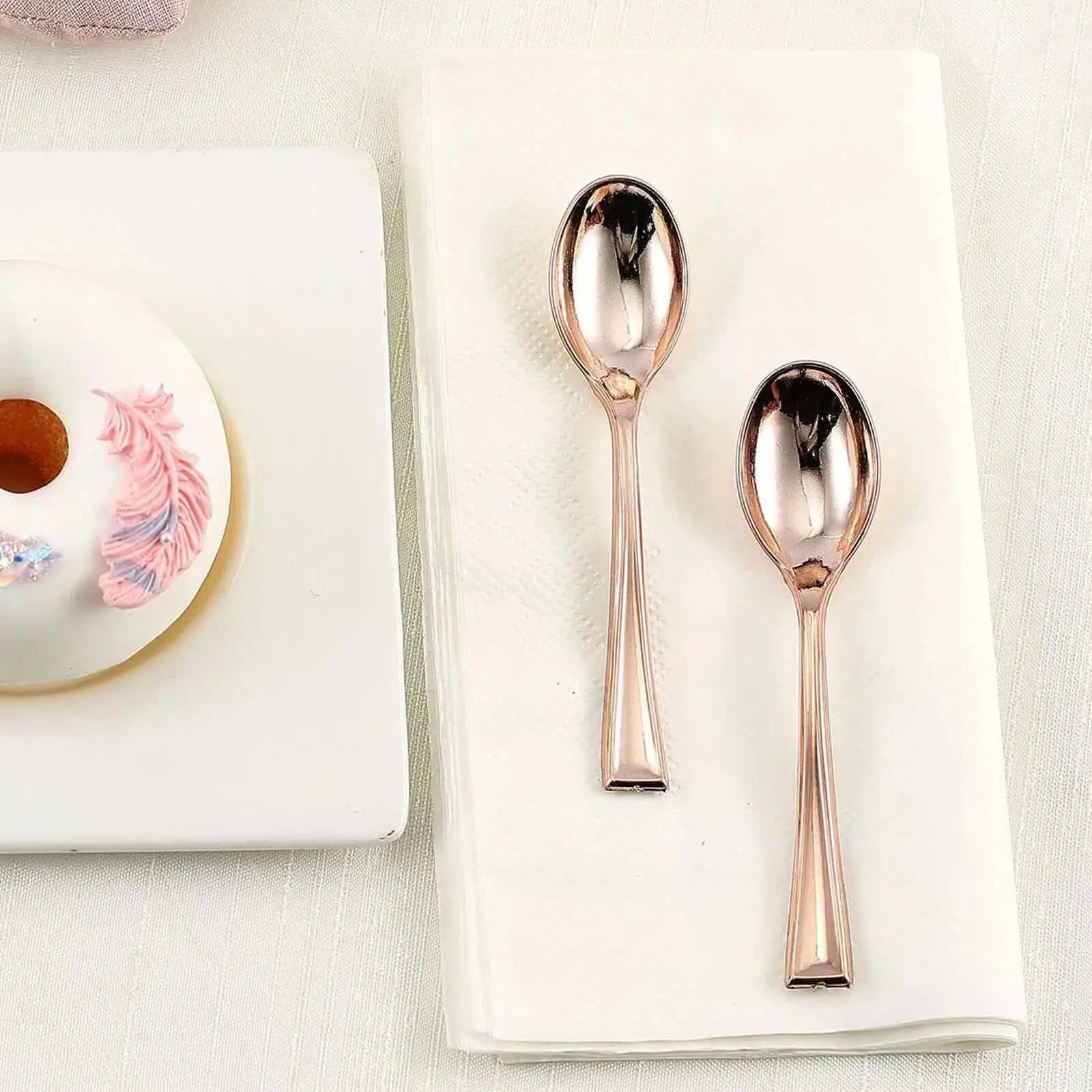 24-Pack Heavy Duty Disposable Plastic Mini Dessert Spoons, 4" Rose Gold Cutlery, Kitchen Tableware Set
