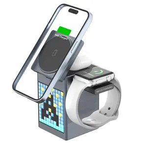 3 in 1 Wireless Charging Station, Multifunctional Wireless Charger with Bluetooth-compatible Speaker Alarm Clock, Fast Charging Station for iPhone 16 15 13 12