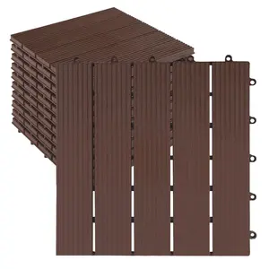 10pcs plastic interlocking deck tiles 12x12 inches composite patio flooring waterproof indoor outdoor tiles all weather for front porch backyard balcony poolside floor dark brown