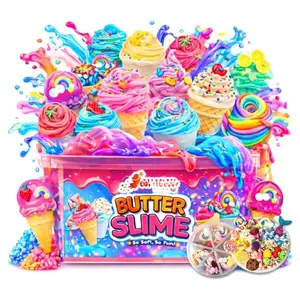 Butter Slime Kit for Girls Ages 8-12, 6 Pack Pre-Made Slime Kit with Charms, Sprinkles, Ice Cream Add-Ins & Storage Case, Soft Non-Sticky Sensory Gift for Kids